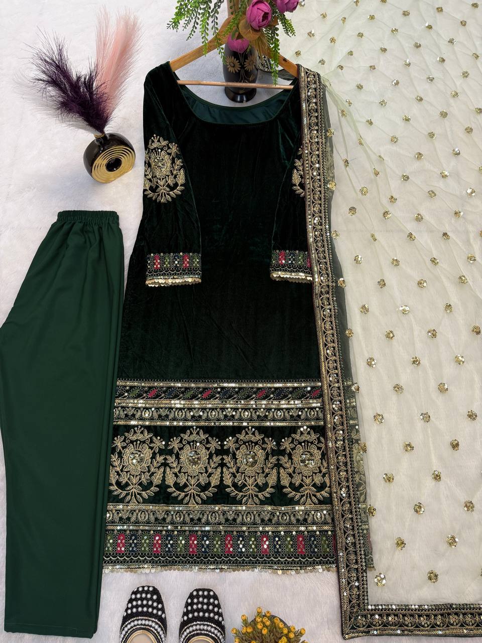 Regal Emerald Velvet Trouser Suit